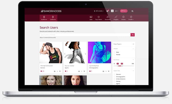Danceraccess Search Page for Casting